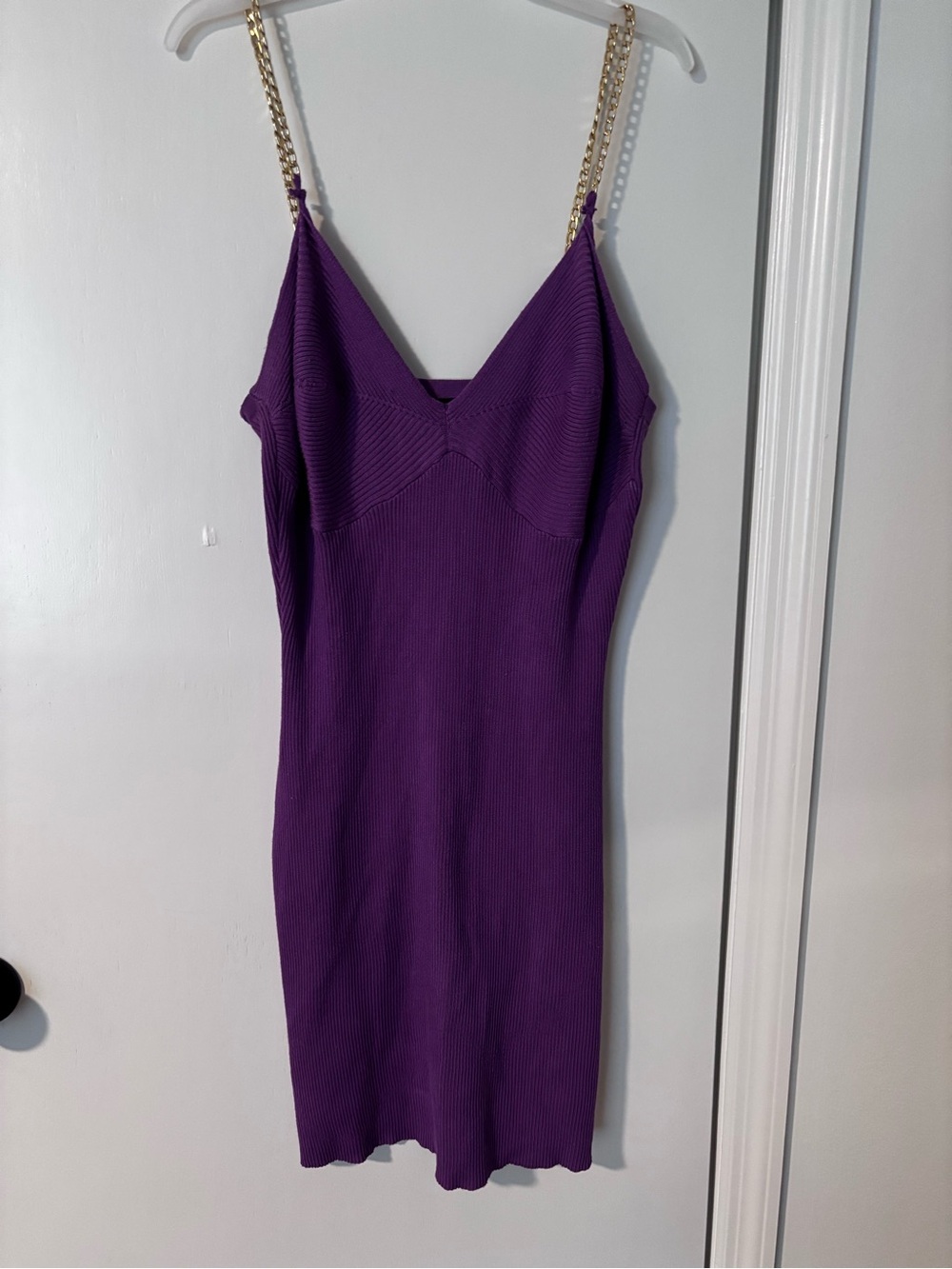 Almost Famous Purple Ribbed Slip Dress with Gold Chain Straps